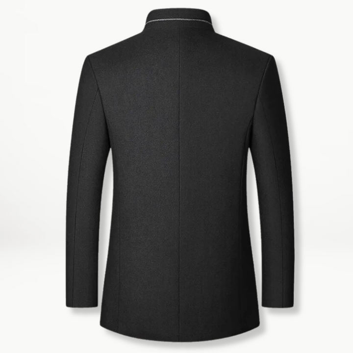 Men’s Stand Collar Wool-Blend Coat | Button-Up Dress Jacket | Midweight Fall Outerwear