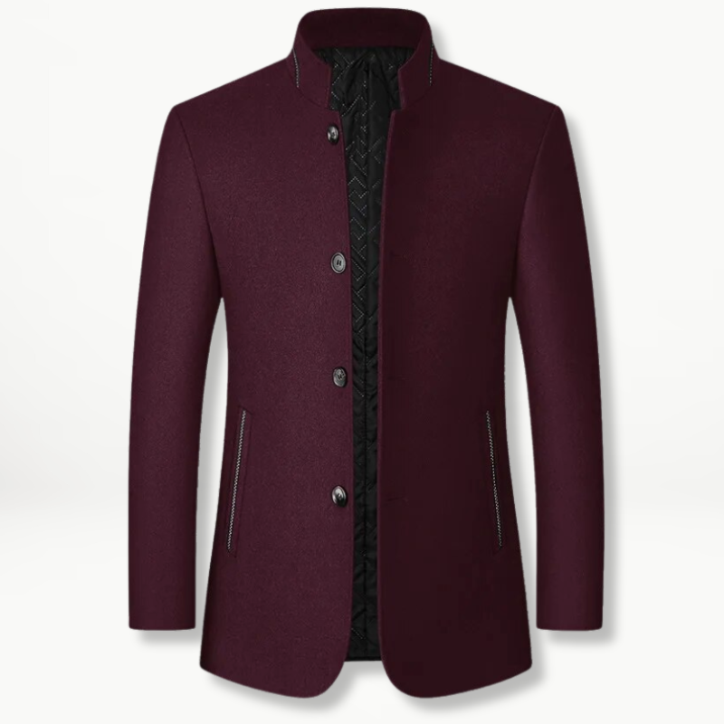Men’s Stand Collar Wool-Blend Coat | Button-Up Dress Jacket | Midweight Fall Outerwear