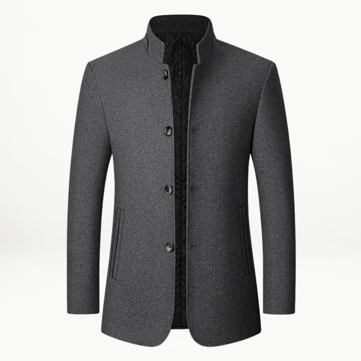 Men’s Stand Collar Wool-Blend Coat | Button-Up Dress Jacket | Midweight Fall Outerwear