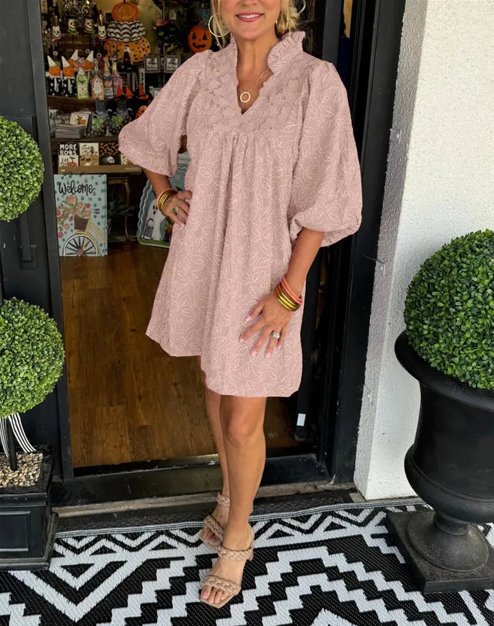 Tesia - Robe courte jacquard à manches bouffantes