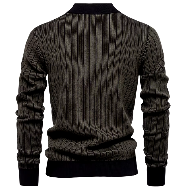 Men’s Striped Knit Sweater | Ribbed Texture | Contrast Trim Crewneck