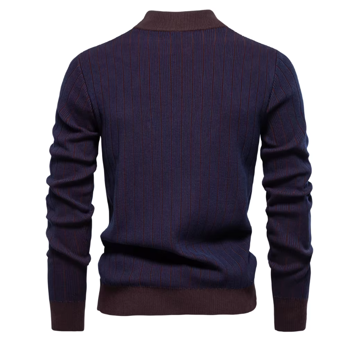 Men’s Striped Knit Sweater | Ribbed Texture | Contrast Trim Crewneck