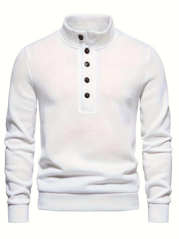 Men’s Button Mock Neck Sweater | Textured Knit Pullover | Cold Weather Casual Essential