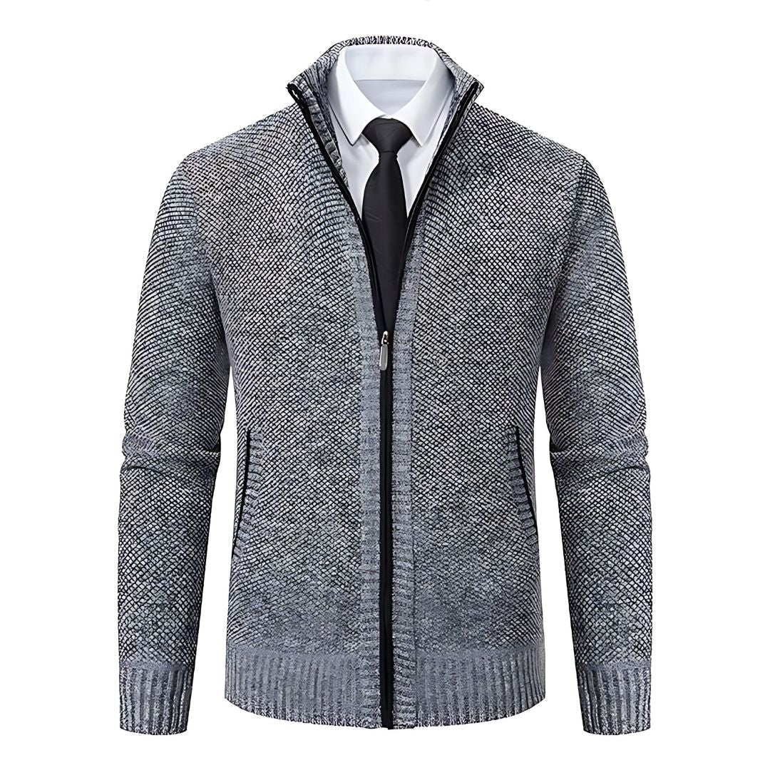 Men’s Full Zip Knit Jacket | Ribbed Trim | Lightweight Layer