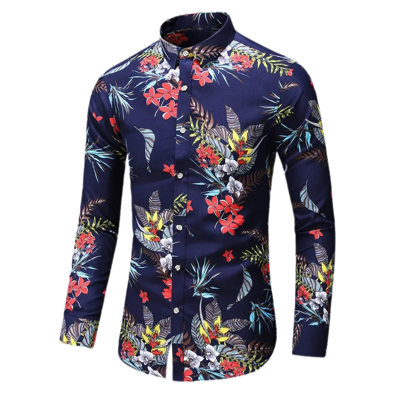 Men's Floral Long-Sleeve Shirt | Slim Fit Button-Up | Dress Casual Style