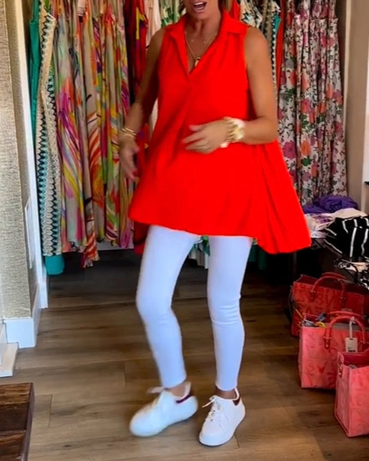 Tahliana - Sleeveless Top with Subtle Ruffles and Elegant Lapels