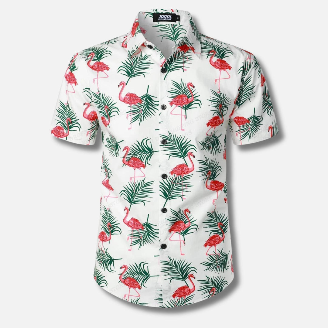 Men's Short Sleeve Button-Up Shirt | Lightweight Cotton Blend | Tropical Floral Print