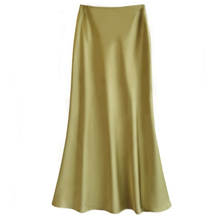 Satin Midi Skirt | Bias-Cut Flow | High-Waist Slip-On Design