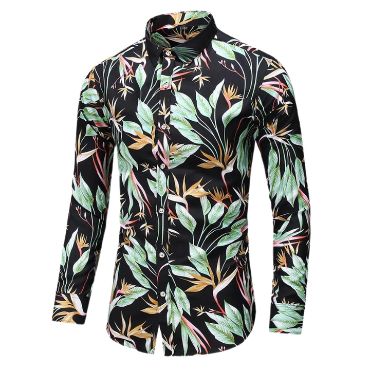 Men's Floral Long-Sleeve Shirt | Slim Fit Button-Up | Dress Casual Style