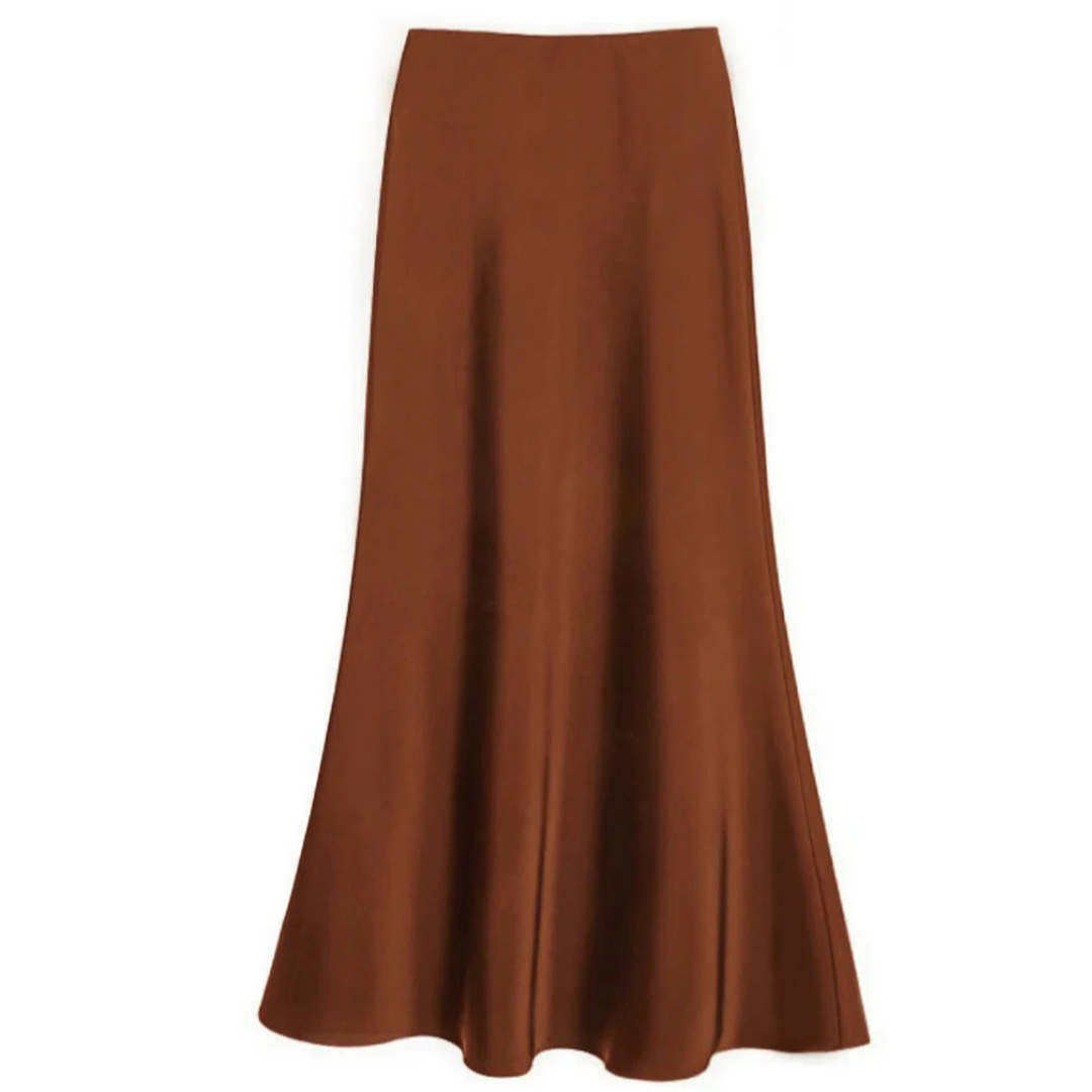 Satin Midi Skirt | Bias-Cut Flow | High-Waist Slip-On Design