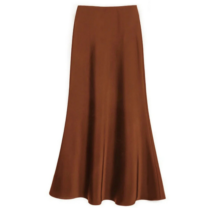 Satin Midi Skirt | Bias-Cut Flow | High-Waist Slip-On Design