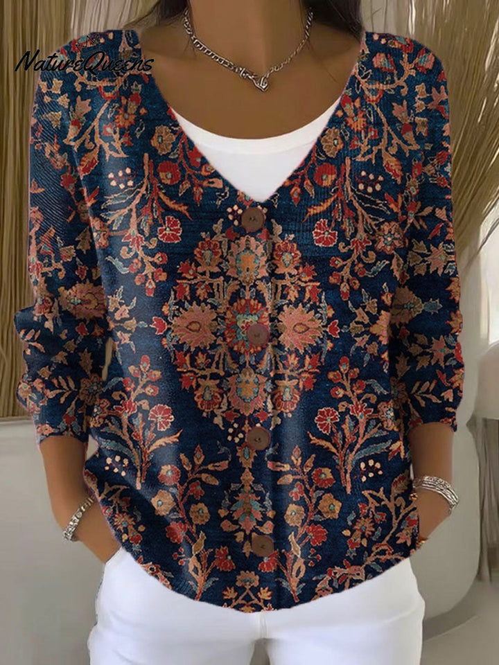 Jovelle - Robe Tunique Vintage à Imprimé Floral et Poches en Lin pour Femme