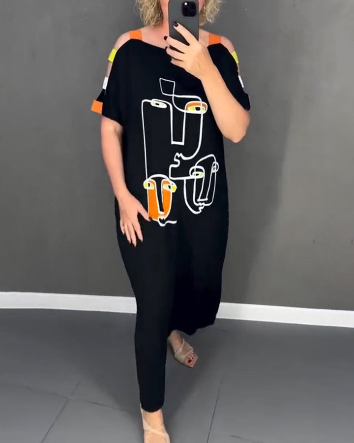 Primina - Off-the-shoulder dress with cutout print and slit