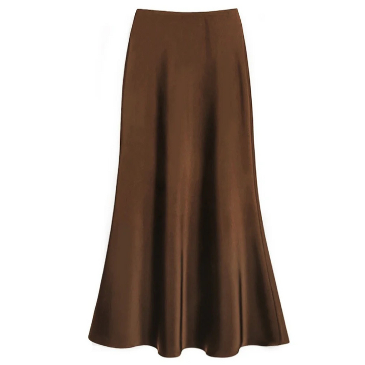 Satin Midi Skirt | Bias-Cut Flow | High-Waist Slip-On Design