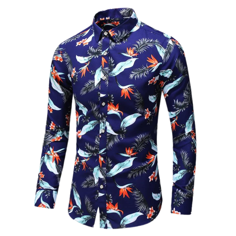 Men's Floral Long-Sleeve Shirt | Slim Fit Button-Up | Dress Casual Style