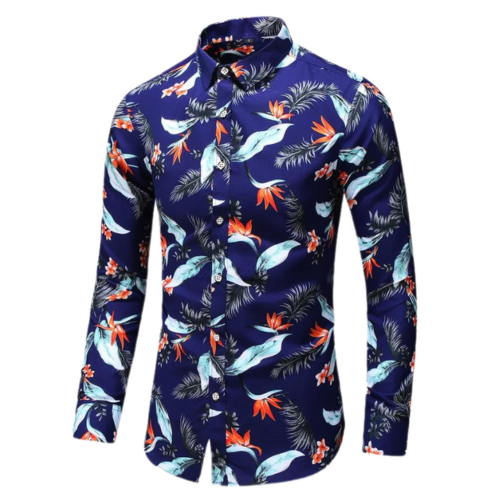 Men's Floral Long-Sleeve Shirt | Slim Fit Button-Up | Dress Casual Style
