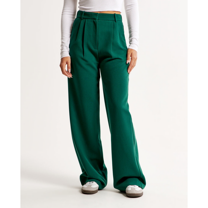 Wide-Leg Pleated Trousers | High-Rise Tailored Fit | Spring Workwear