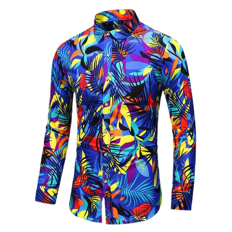 Men's Floral Long-Sleeve Shirt | Slim Fit Button-Up | Dress Casual Style