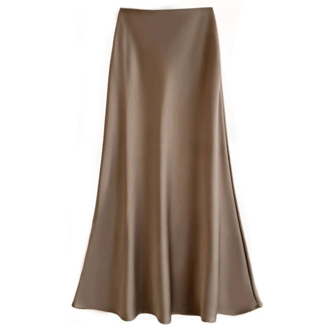 Satin Midi Skirt | Bias-Cut Flow | High-Waist Slip-On Design