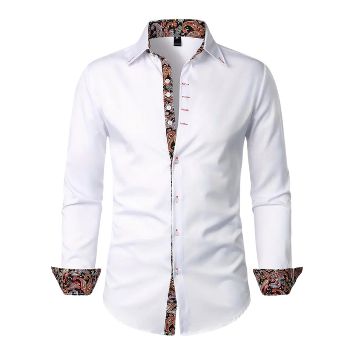 Men’s Dress Shirt | Slim Fit Button-Down | Contrast Paisley Trim