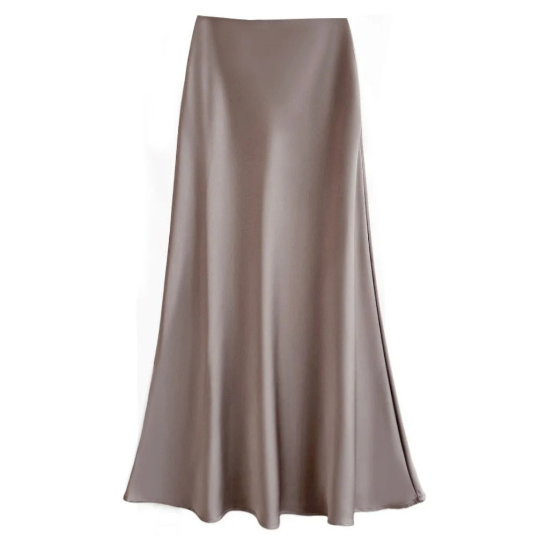 Satin Midi Skirt | Bias-Cut Flow | High-Waist Slip-On Design