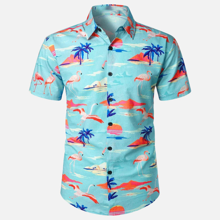 Men's Short Sleeve Button-Up Shirt | Lightweight Cotton Blend | Tropical Floral Print