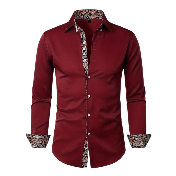 Men’s Dress Shirt | Slim Fit Button-Down | Contrast Paisley Trim