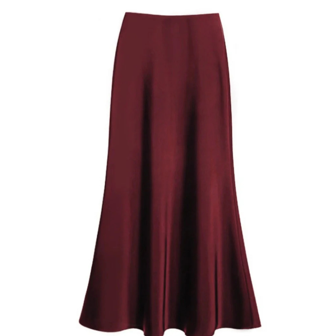 Satin Midi Skirt | Bias-Cut Flow | High-Waist Slip-On Design