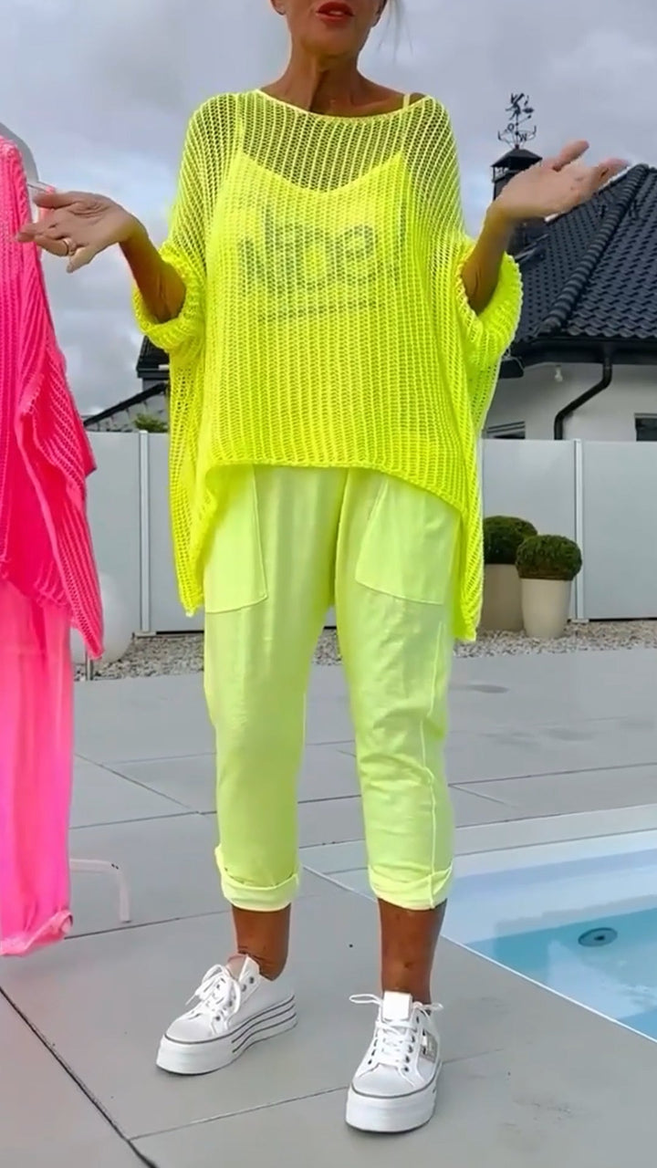 Seraphira - Casual jumpsuit with monogram print and openwork blouse