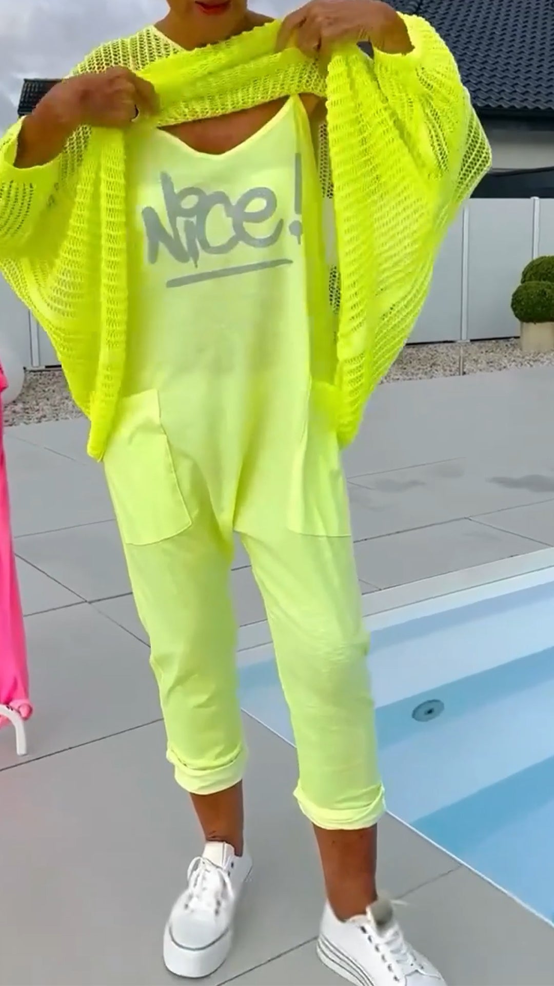 Seraphira - Casual jumpsuit with monogram print and openwork blouse