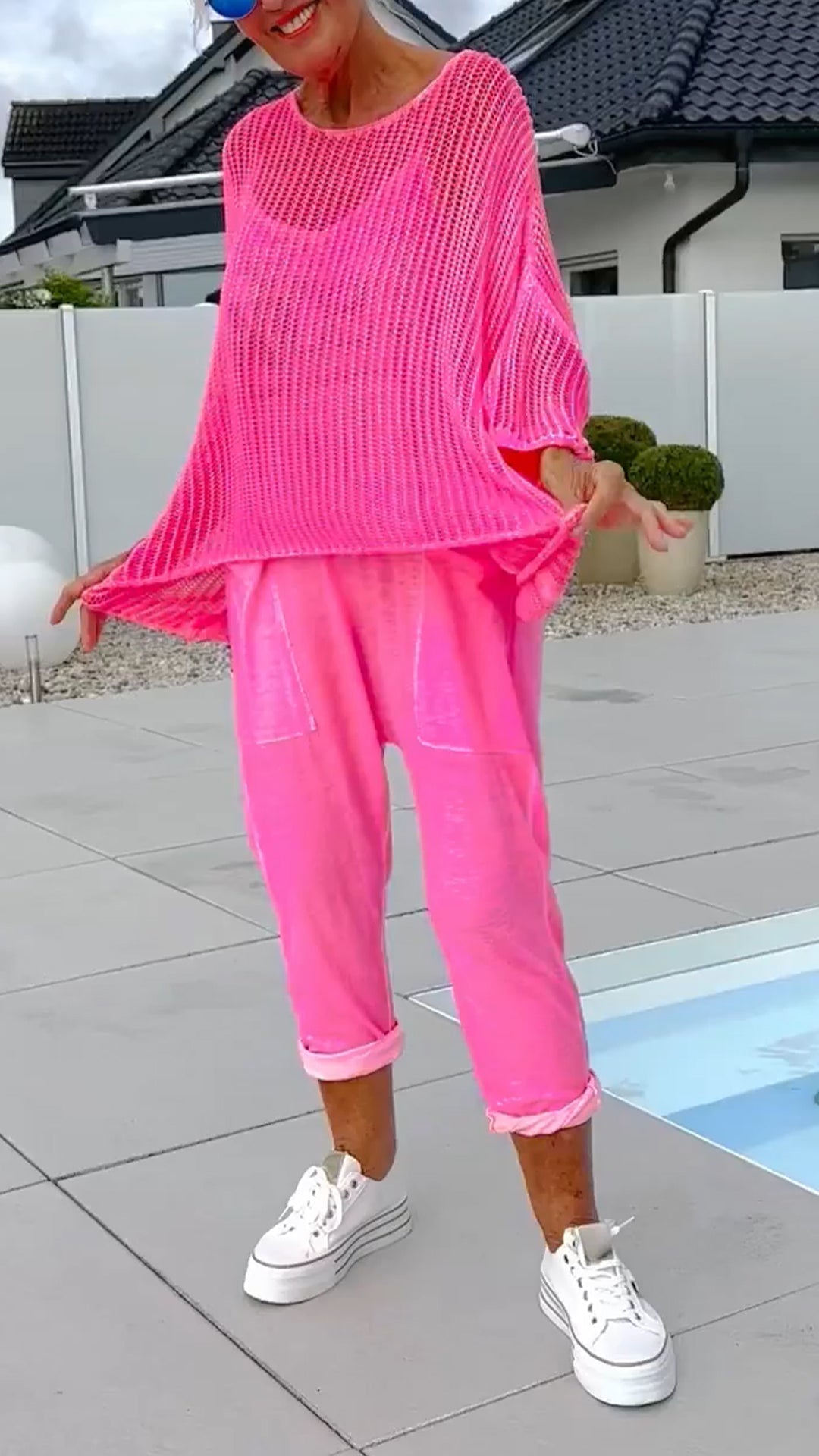 Seraphira - Casual jumpsuit with monogram print and openwork blouse