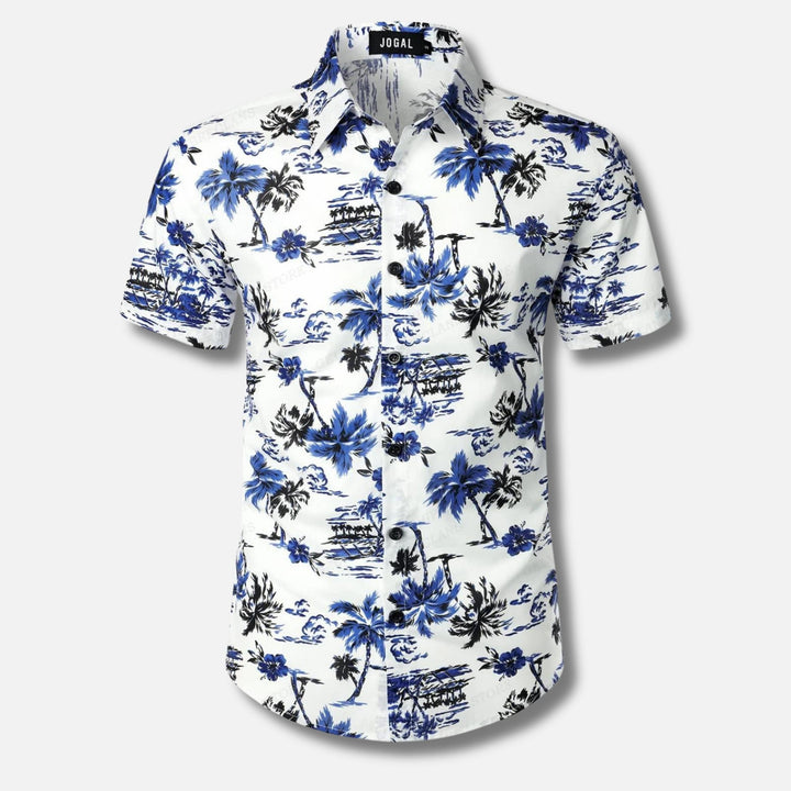 Men's Short Sleeve Button-Up Shirt | Lightweight Cotton Blend | Tropical Floral Print