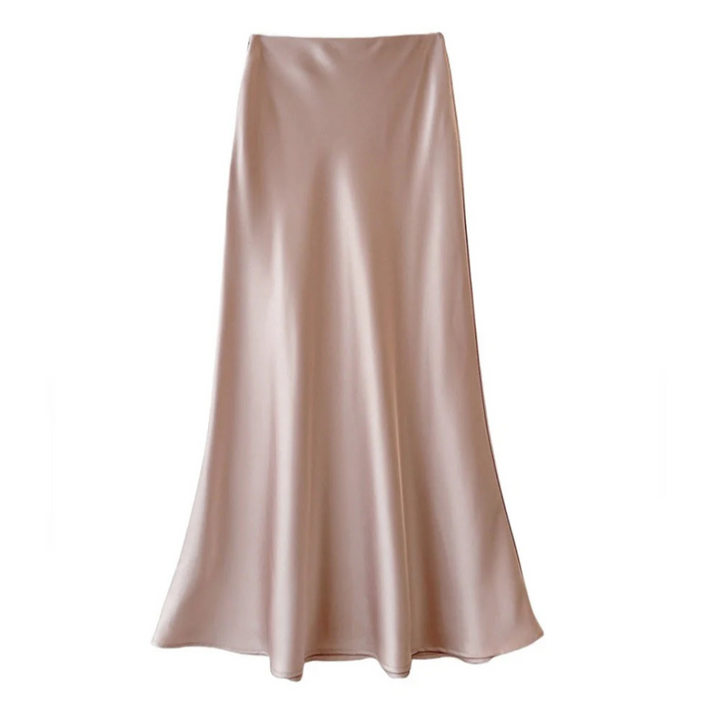 Satin Midi Skirt | Bias-Cut Flow | High-Waist Slip-On Design