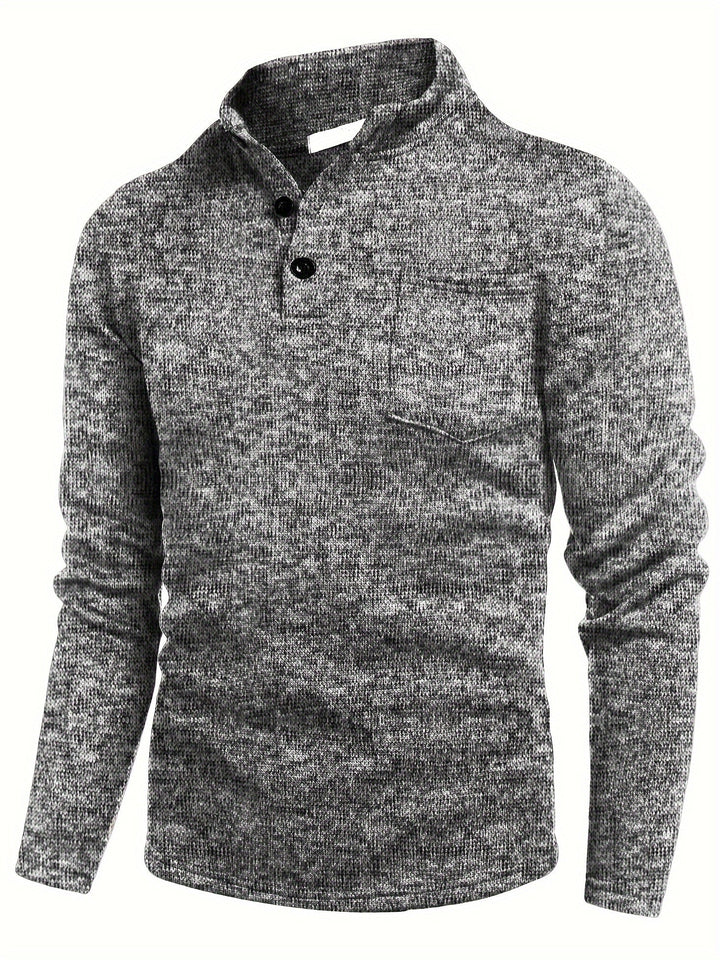 Men’s Marled Knit Henley Sweater | 3-Button Shawl Collar | Lightweight Pullover Layer