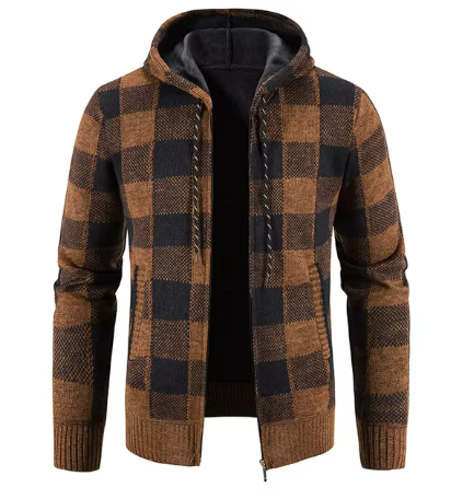 Men’s Fleece-Lined Plaid Hoodie | Full Zip Jacket | Warm Casual Fall Layer