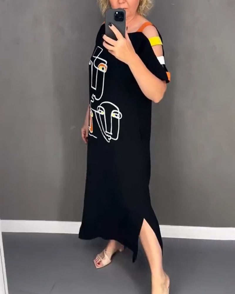 Primina - Off-the-shoulder dress with cutout print and slit