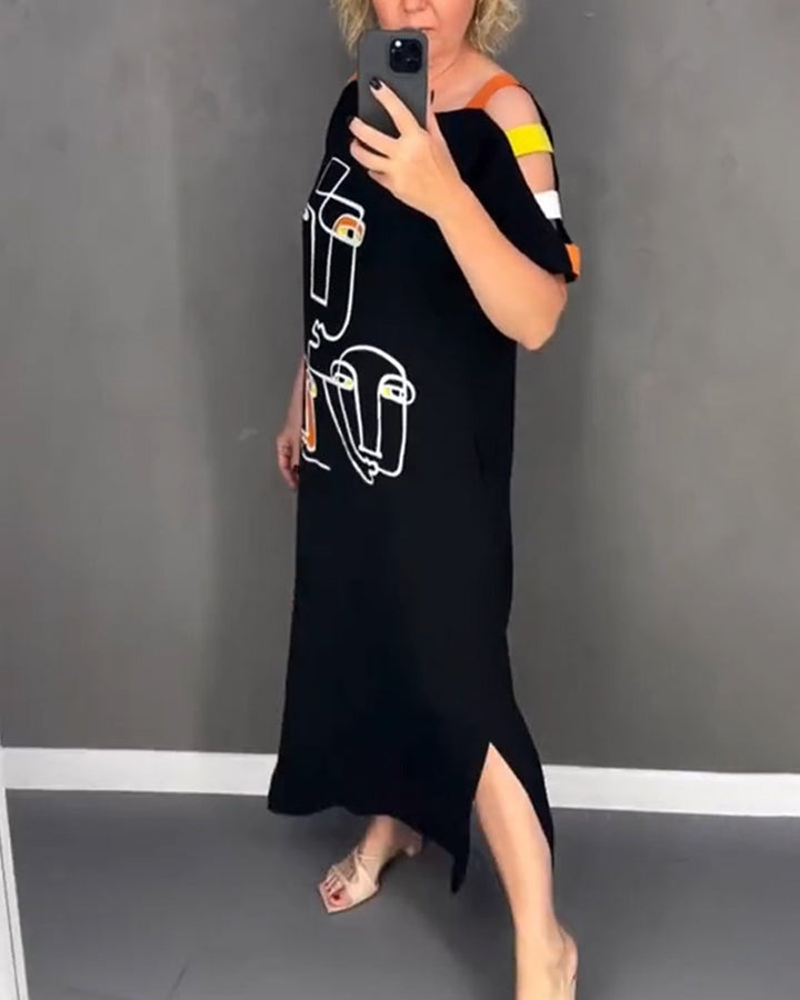 Primina - Off-the-shoulder dress with cutout print and slit