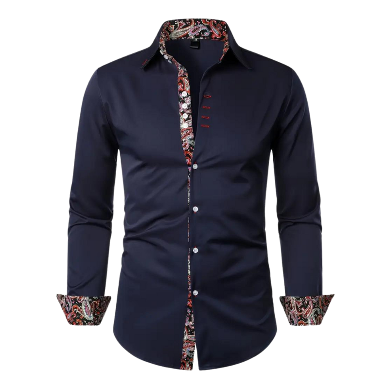 Men’s Dress Shirt | Slim Fit Button-Down | Contrast Paisley Trim