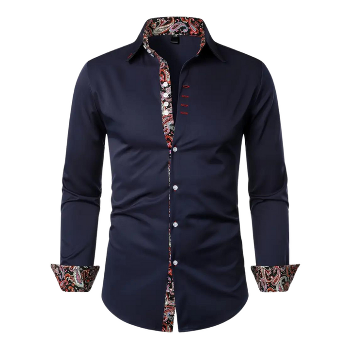 Men’s Dress Shirt | Slim Fit Button-Down | Contrast Paisley Trim