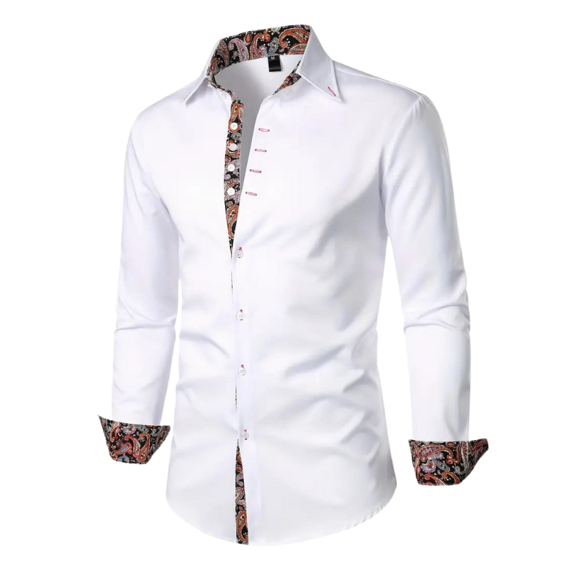 Men’s Dress Shirt | Slim Fit Button-Down | Contrast Paisley Trim