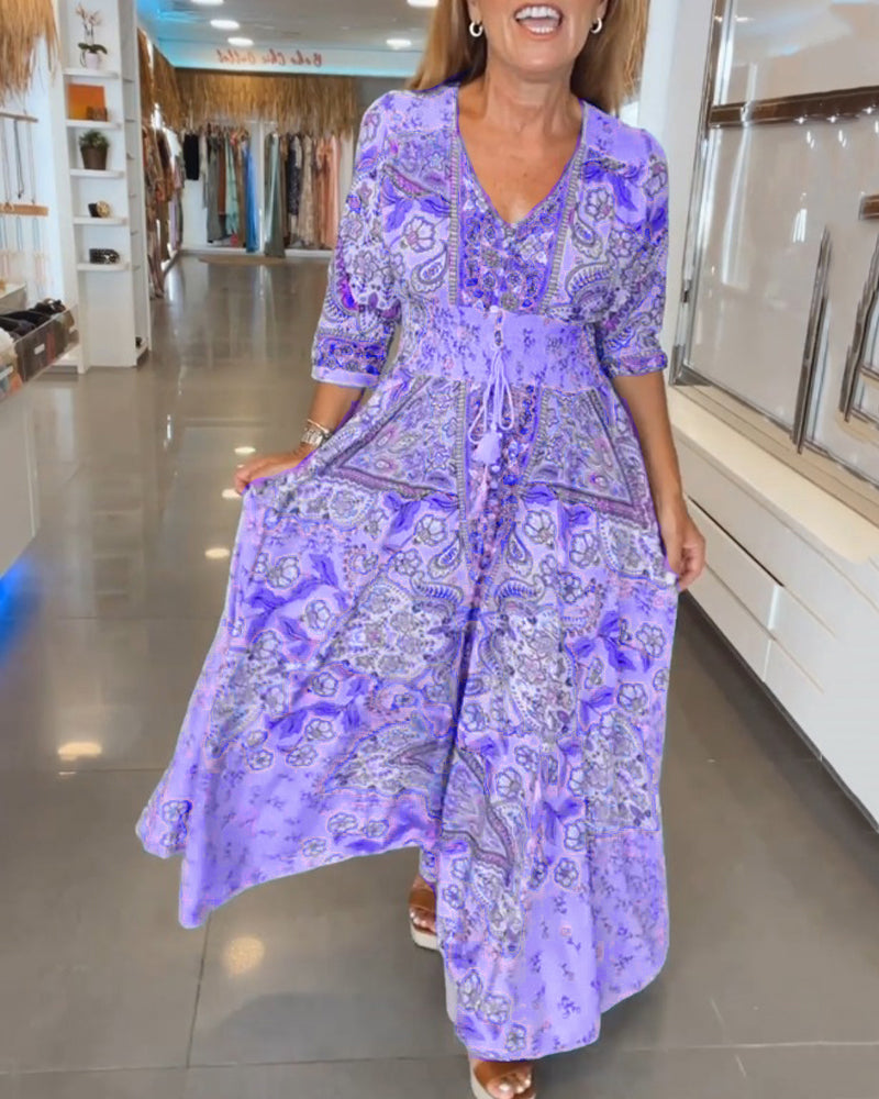 Helia - Holiday Dress with V-Neck and 3/4 Sleeves