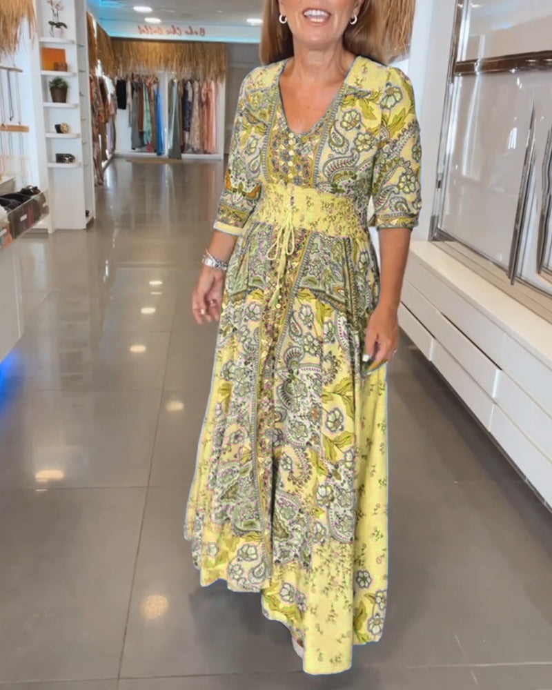 Helia - Holiday Dress with V-Neck and 3/4 Sleeves