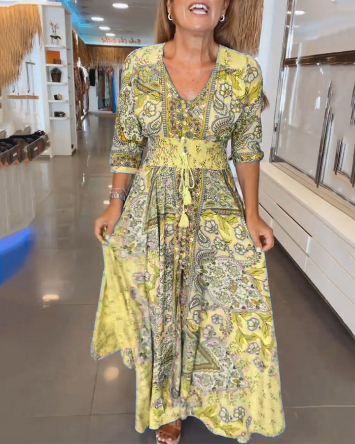 Helia - Holiday Dress with V-Neck and 3/4 Sleeves