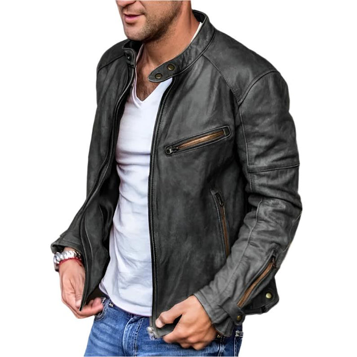 Men’s Leather Moto Jacket | Zipper Pockets | Casual Streetwear Layer