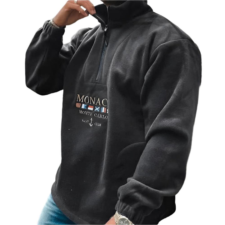 Men’s Half-Zip Sweatshirt | Monaco Monte Carlo Embroidered Fleece | Casual Streetwear Canada
