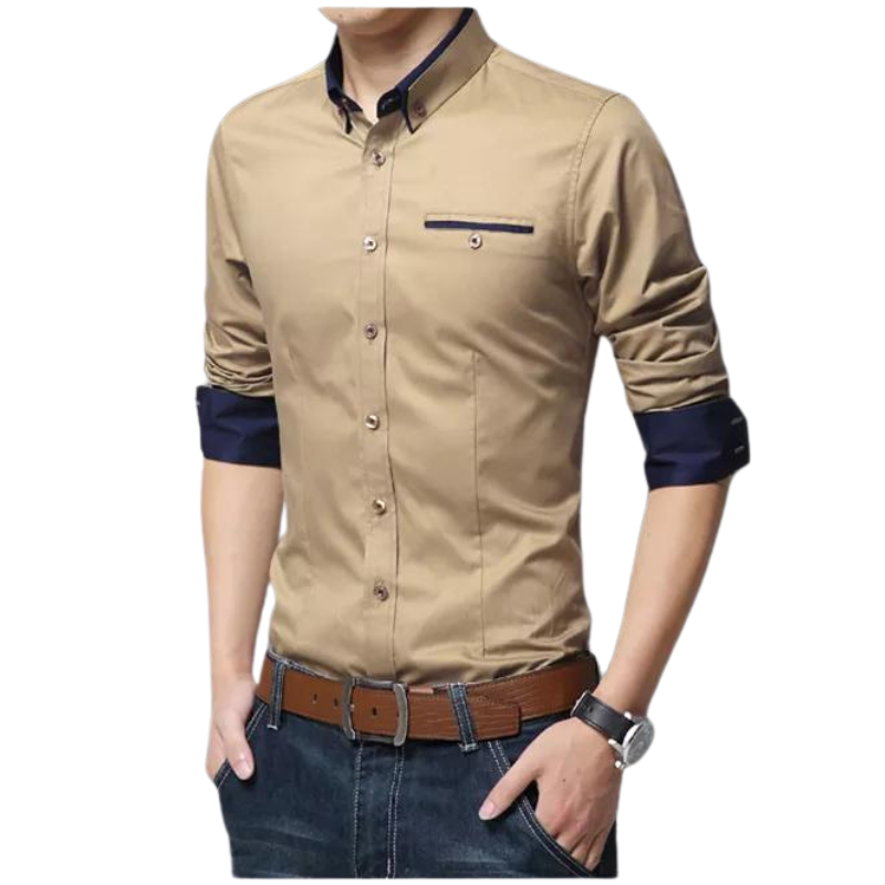 Men’s Dress Shirt | Long Sleeve Button-Up with Contrast Collar | Formal Casual Canada