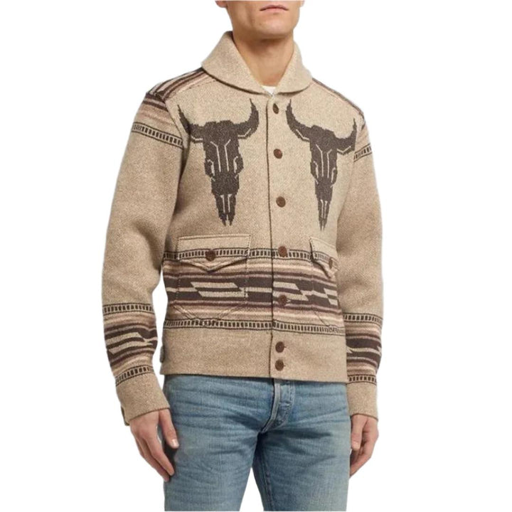 Men’s Western Knit Jacket | Shawl Collar | Button-Up | Heritage Style