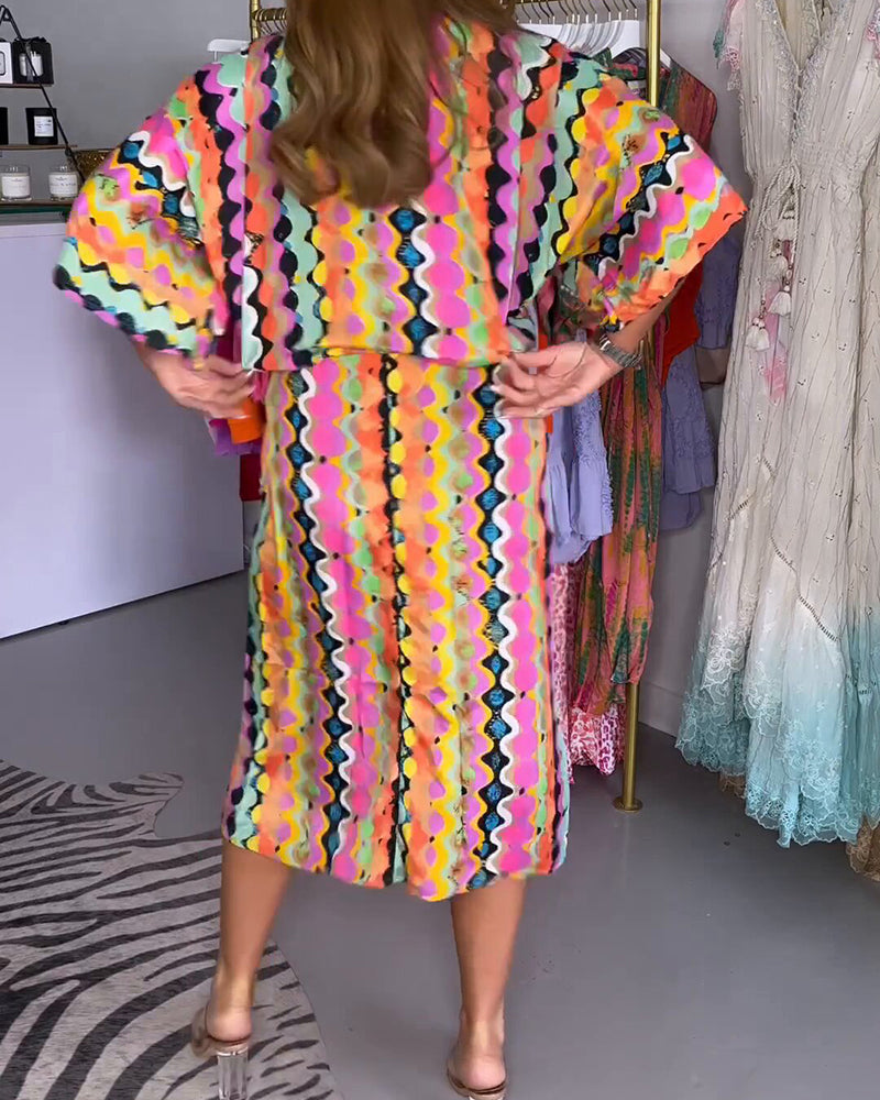 Rosaria - Women's Multicolor V-Neck Midi Dress