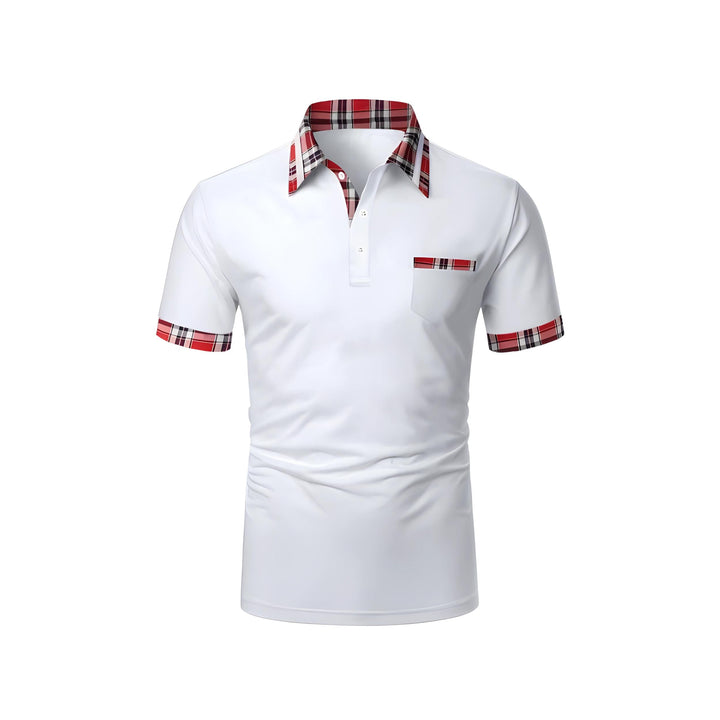 Men’s Polo Shirt with Plaid Trim | Short Sleeve Stretch Cotton | Smart Casual Summer Style