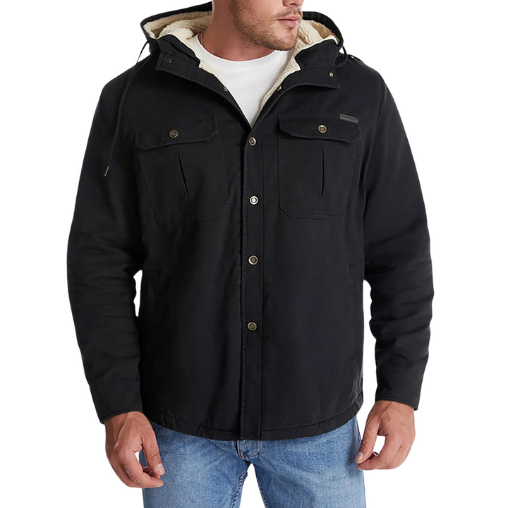 Men's Hooded Canvas Jacket | Sherpa-Lined Workwear Style for Fall & Spring